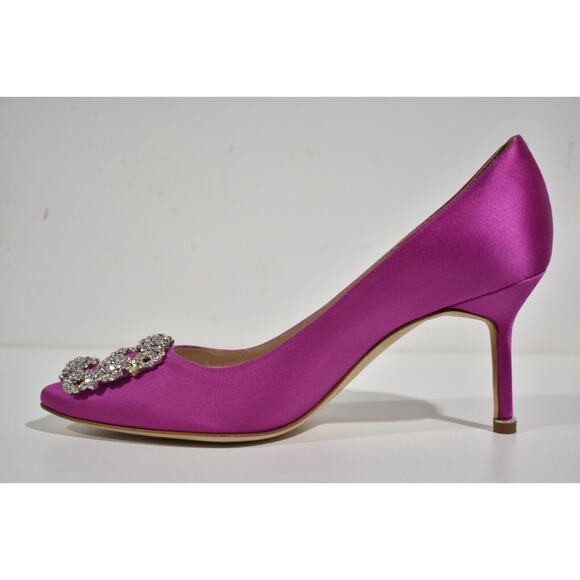 Manolo Blahnik Hangisi 70 Spur Pink Satin Jewel Crystal Buckle Heel Pump 39.5 - Picture 7 of 10